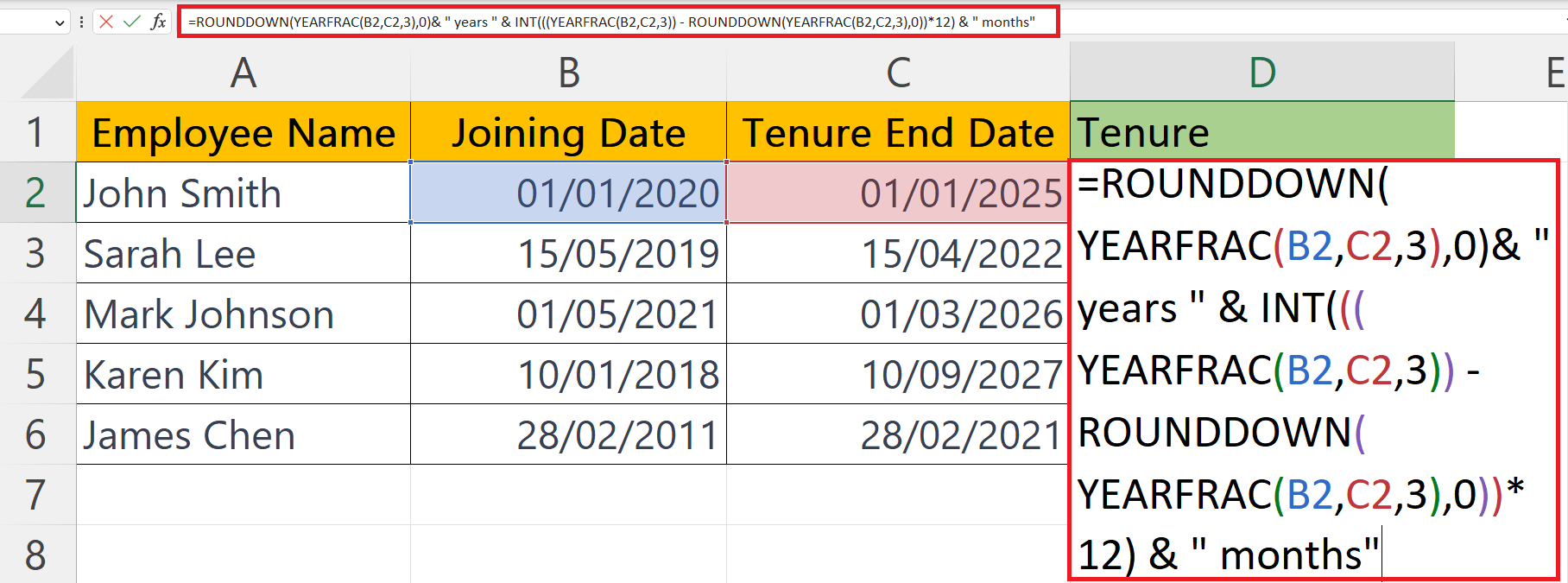 How To Calculate Tenure In Years And Months In Microsoft Excel