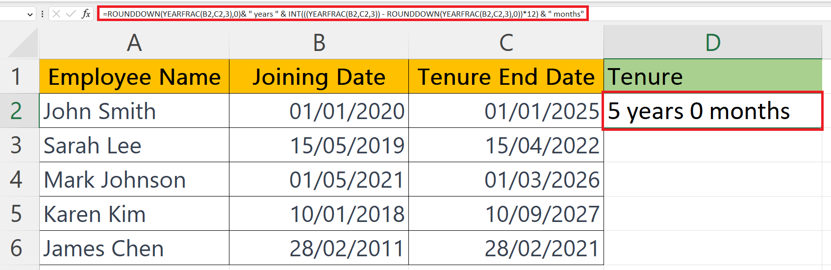 How To Calculate Tenure In Years And Months In Microsoft Excel