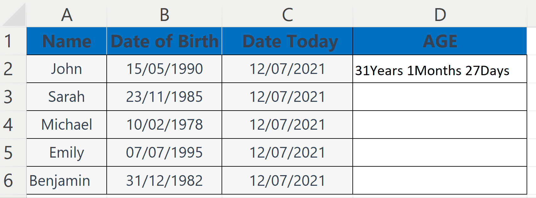 How To Calculate Age In Microsoft Excel For The Entire Column SpreadCheaters