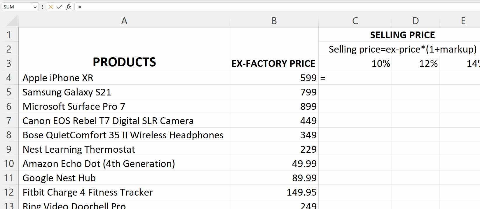 How To Implement Markup Formula In Microsoft Excel SpreadCheaters