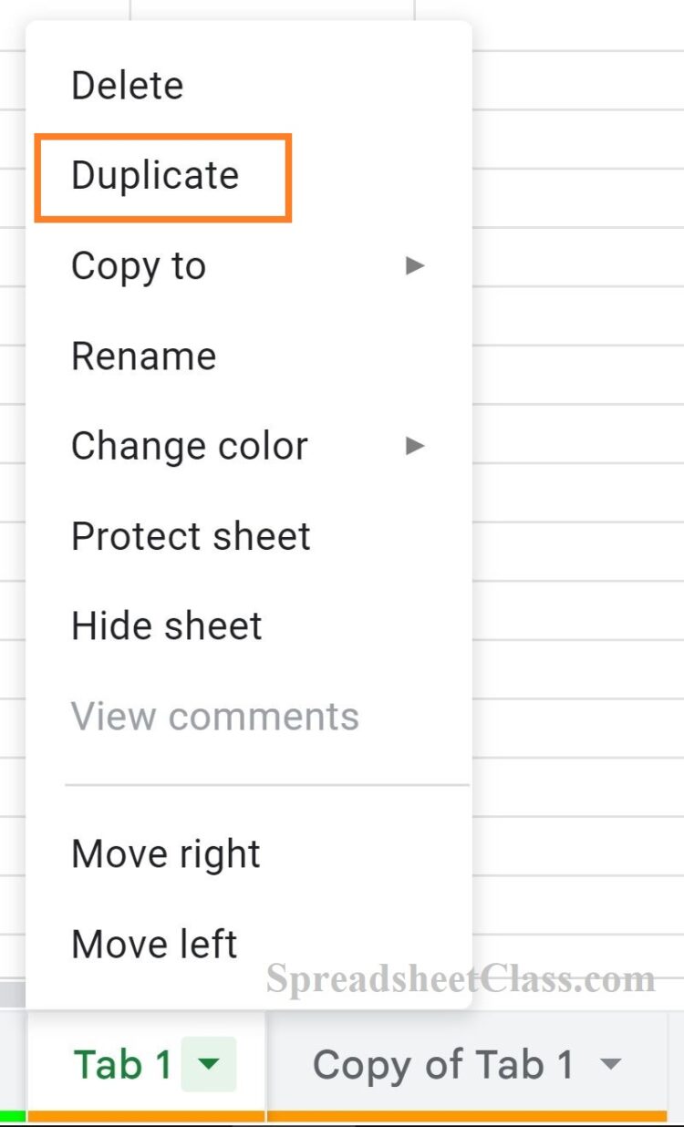 How to duplicate tabs in Google Sheets example for lesson Spreadsheet