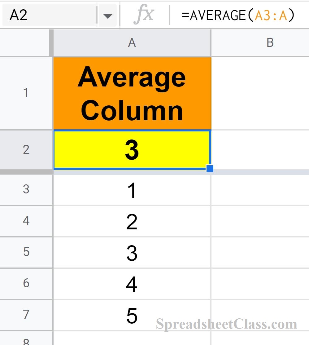 How to use the AVERAGE formula in Google Sheets example Spreadsheet