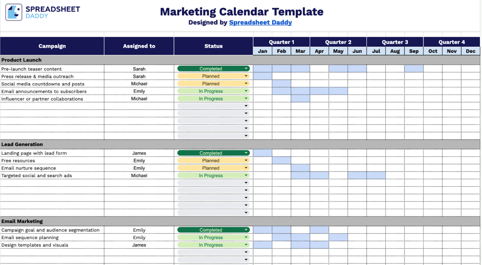 Free☝️ Marketing Calendar Template (Google Sheets, Excel, &amp; PDF Downloads)