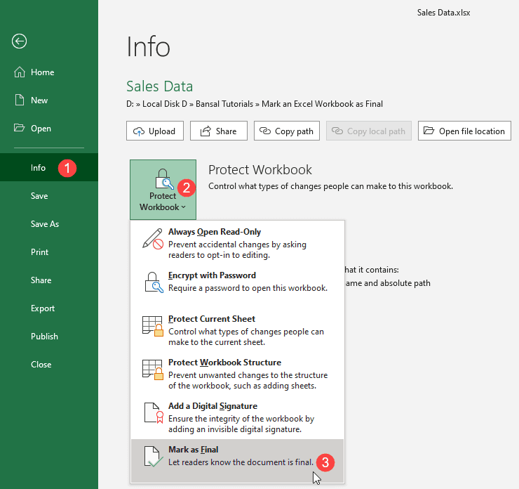 How to Mark an Excel Workbook as Final?