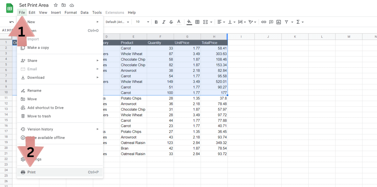 Set the Print Area in Google Sheets (3 Simple Examples)