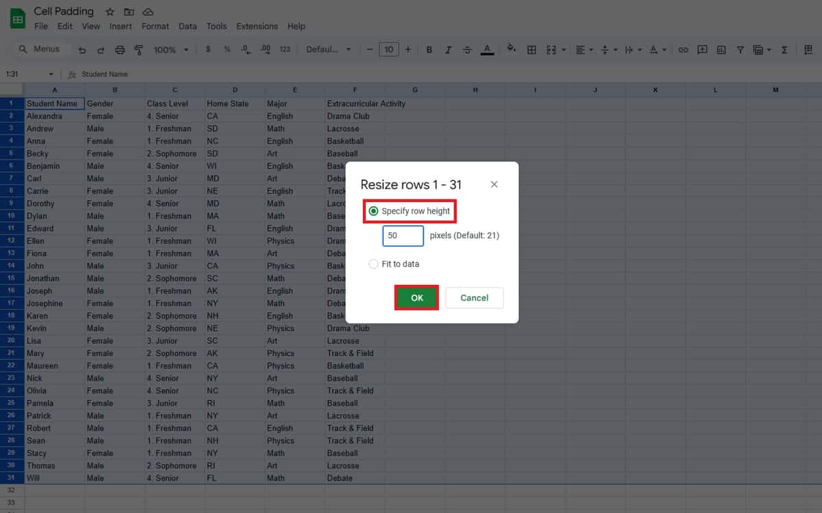 2 Easy Ways To Change Google Sheets Cell Padding SSP