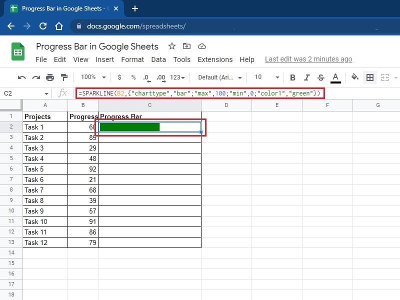 How to Make a Progress Bar in Google Sheets?