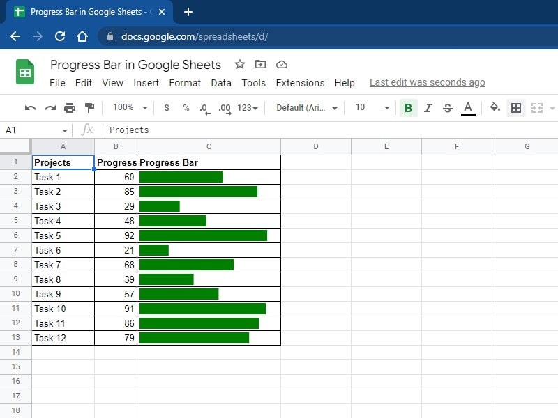 How to Make a Progress Bar in Google Sheets?