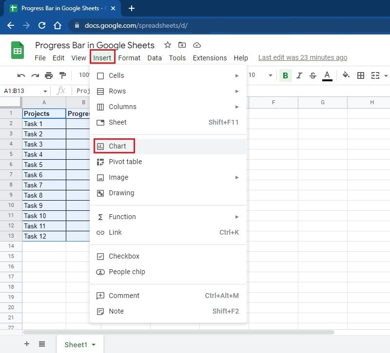 How to Make a Progress Bar in Google Sheets?