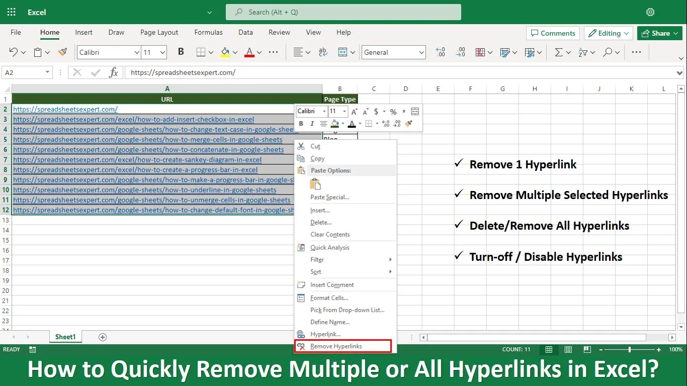 How to Quickly Remove Multiple or All Hyperlinks in Excel? Spreadsheets Expert