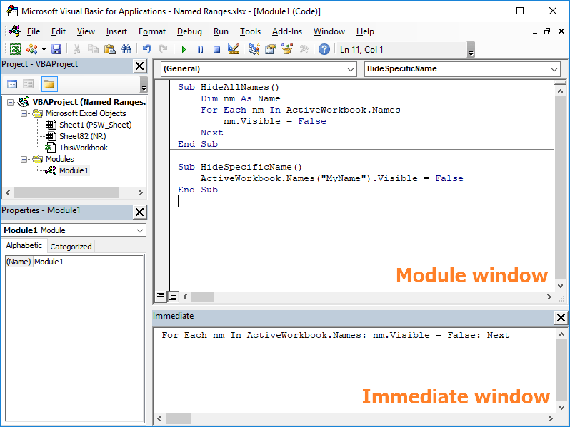 How to hide named ranges in Excel using VBA