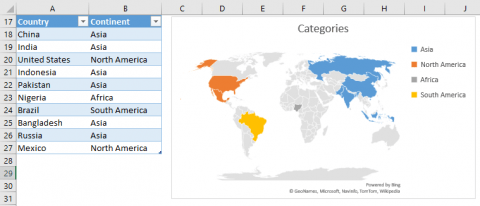 How to create an Excel map chart
