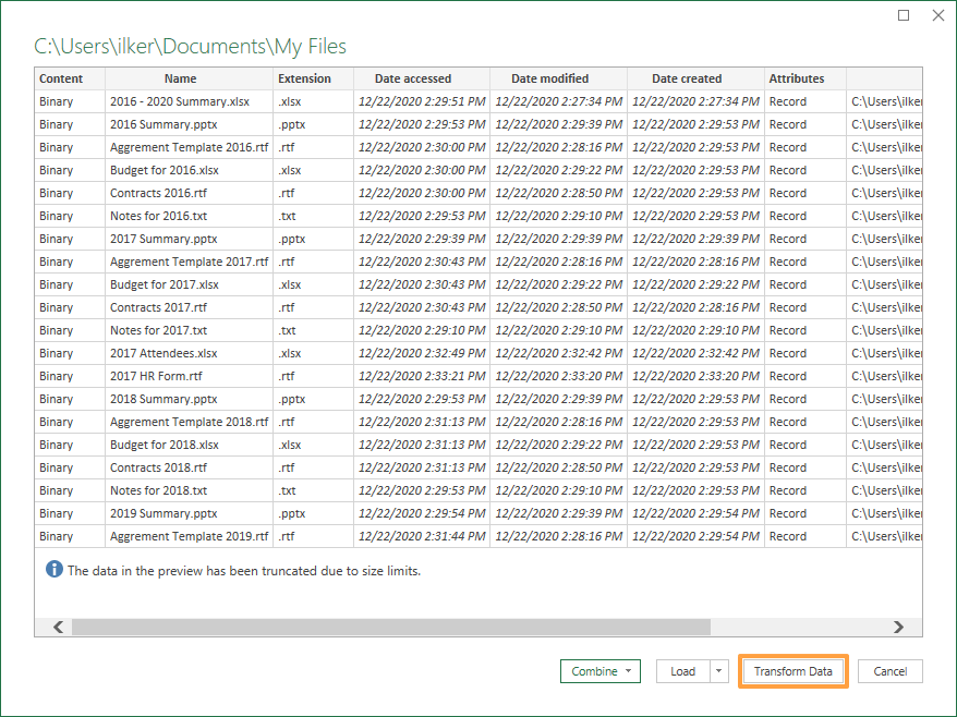 File name list in excel
