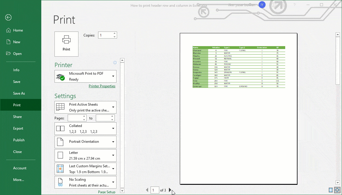 How to print header row and column in Excel