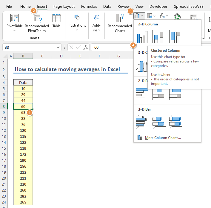 How to calculate simple moving average in Excel