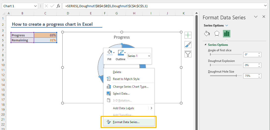 How to create a progress chart in Excel
