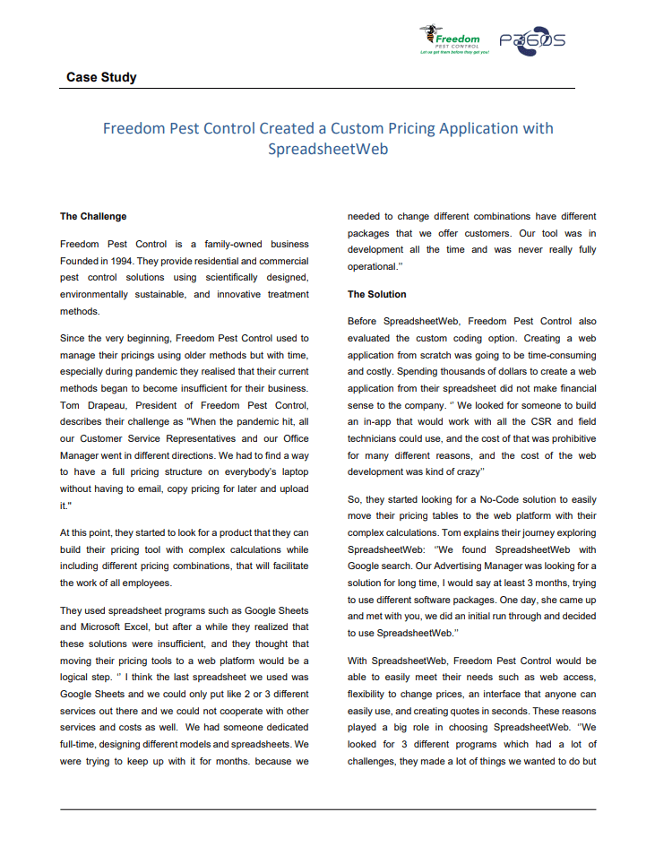 Freedom Pest Control Created a Custom Pricing Application with