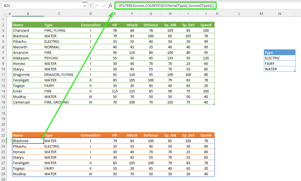 How to filter a table based on another in Excel