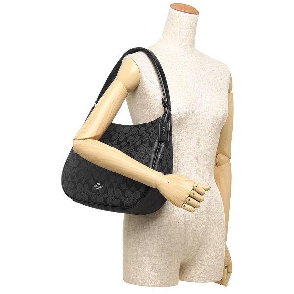 SpreeSuki Coach Zip Shoulder Bag In Signature Canvas Black Smoke F29209