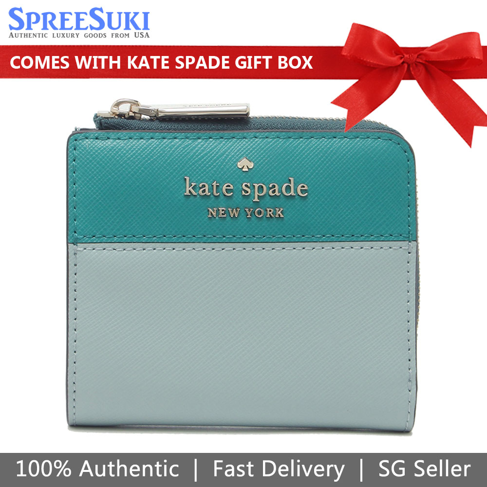 SpreeSuki Kate Spade Small IZip Bifold Wallet Frstspmtmt Teal / Baby