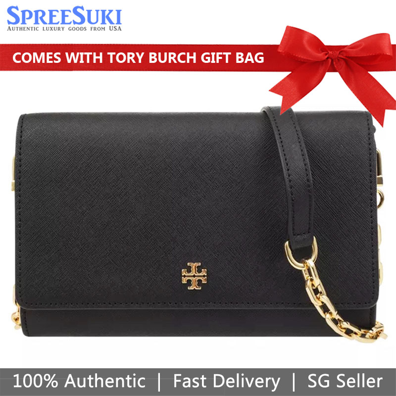 SpreeSuki Tory Burch Tory Burch Emerson Chain Wallet Black 52899