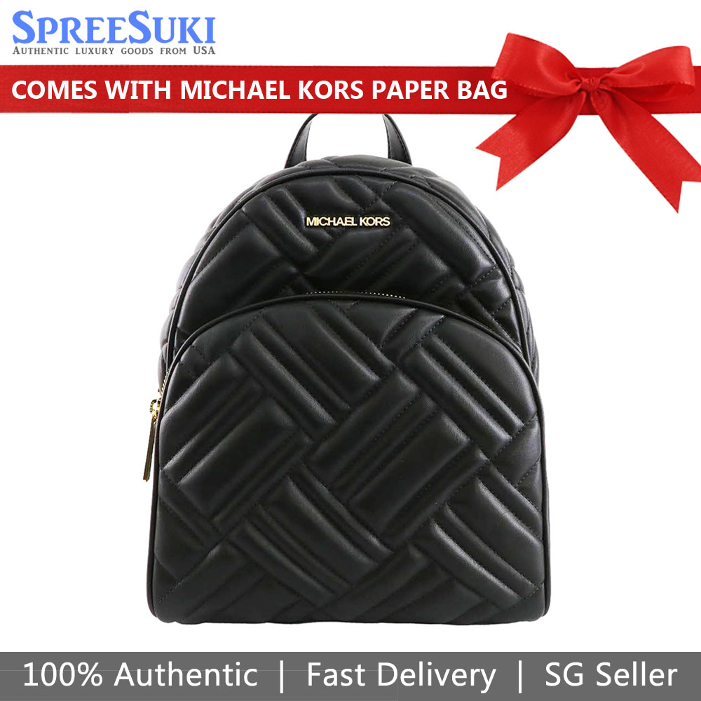 SpreeSuki Michael Kors Abbey Medium Quilted Leather Backpack Black 35S9GAYB2T