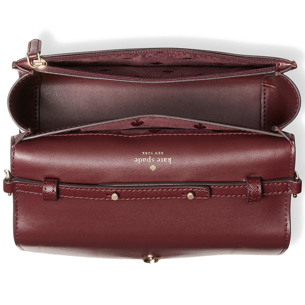 SpreeSuki Kate Spade Small Flap Crossbody Bag Cherrywood Dark Red
