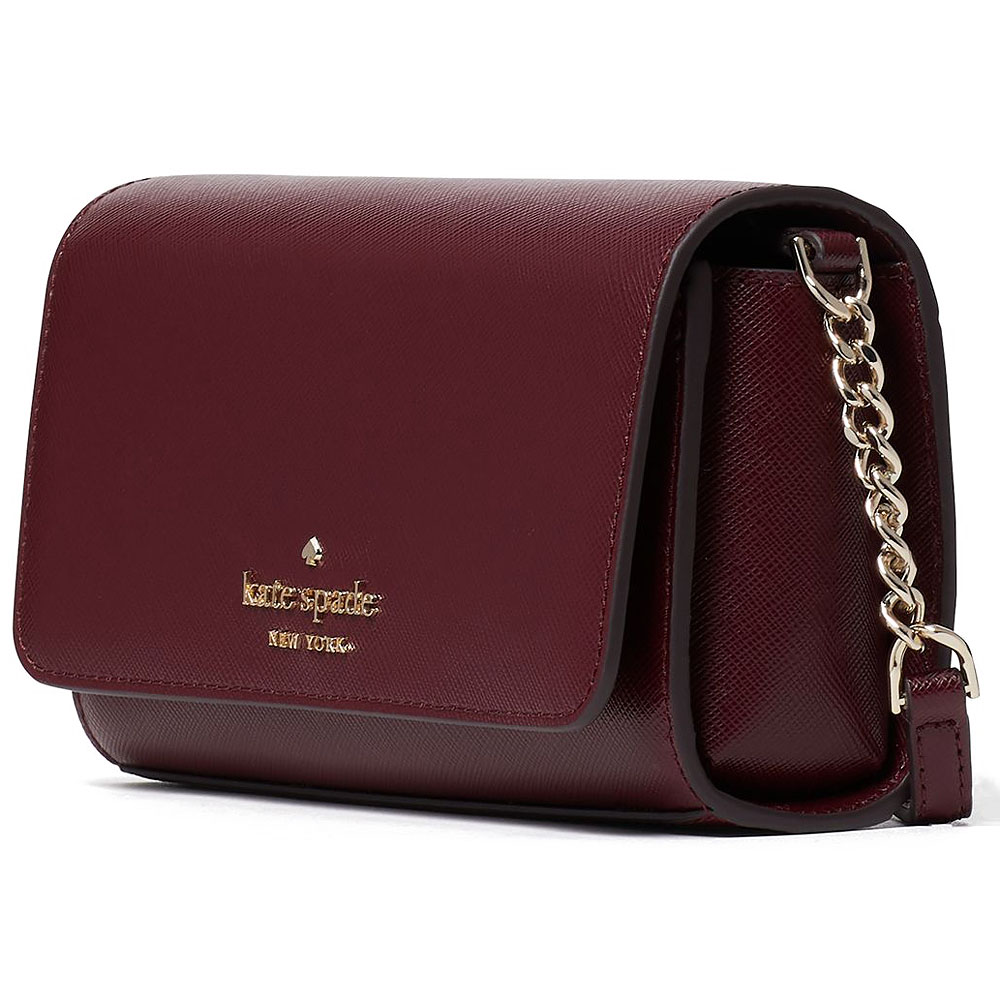 SpreeSuki Kate Spade Small Flap Crossbody Bag Cherrywood Dark Red