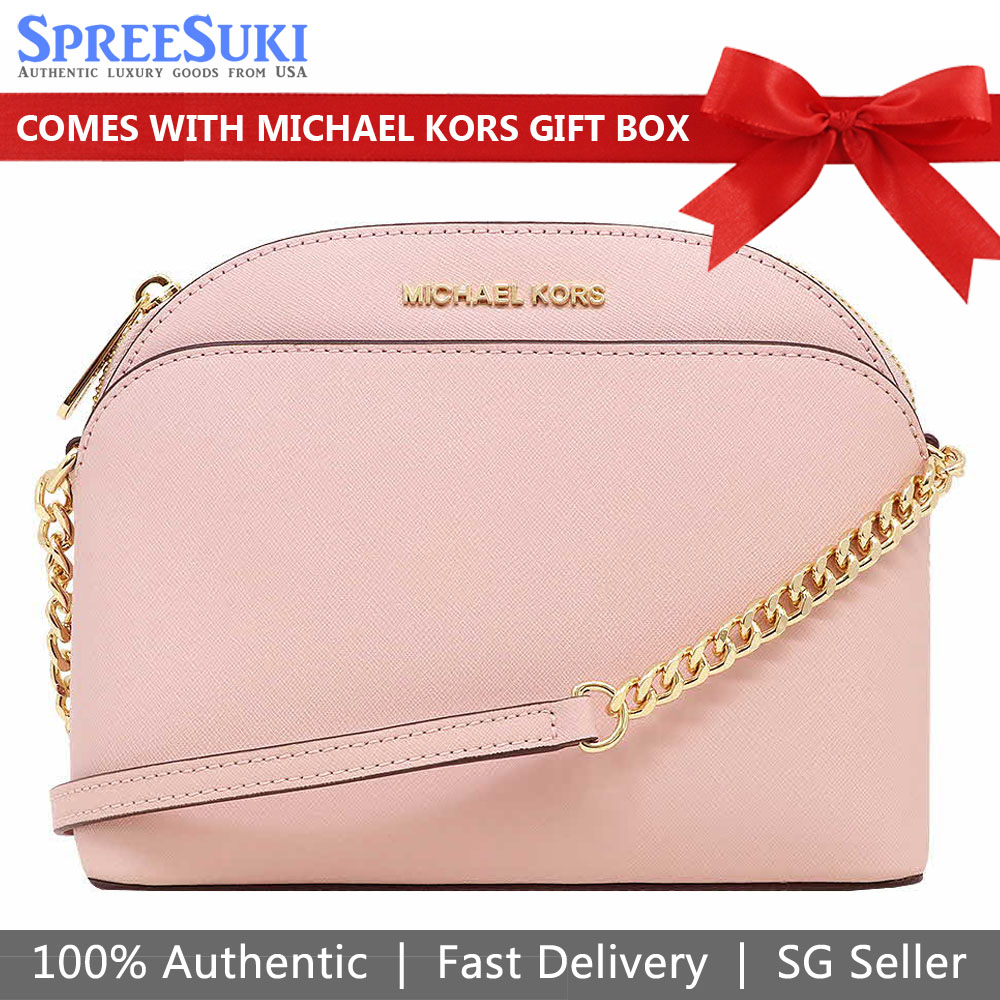SpreeSuki Michael Kors Crossbody Bag With Gift Box Emmy Medium Dome Crossbody Powder Blush