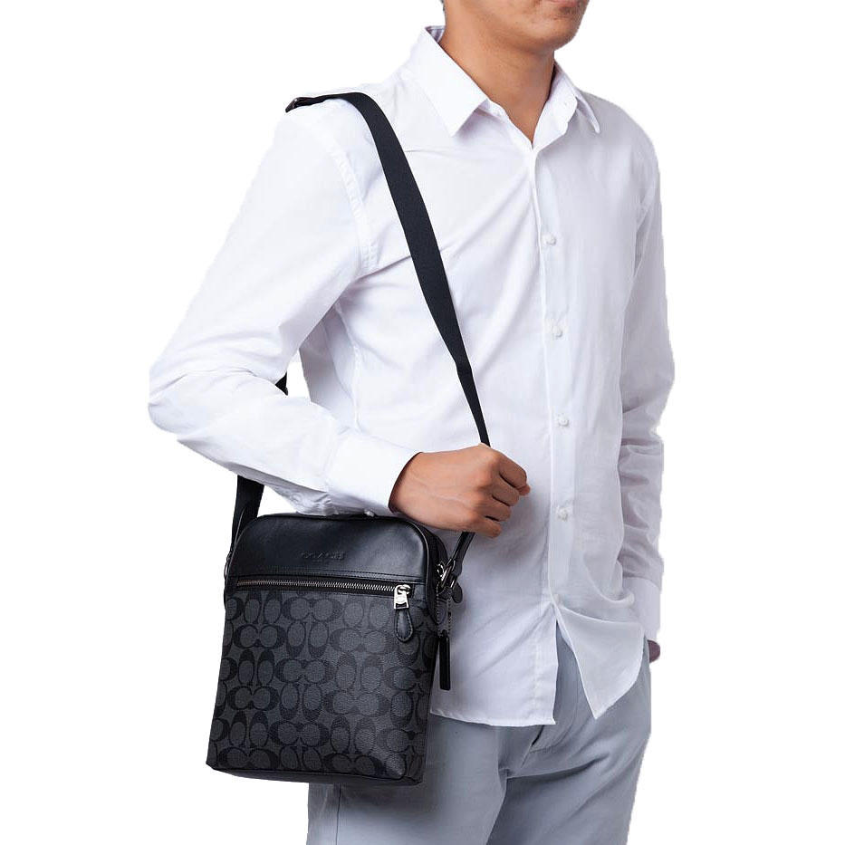 SpreeSuki Coach Men Houston Flight Bag In Signature Canvas Charcoal