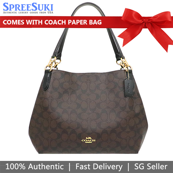 SpreeSuki Coach Shoulder Bag Tote Signature Hallie Shoulder Brown