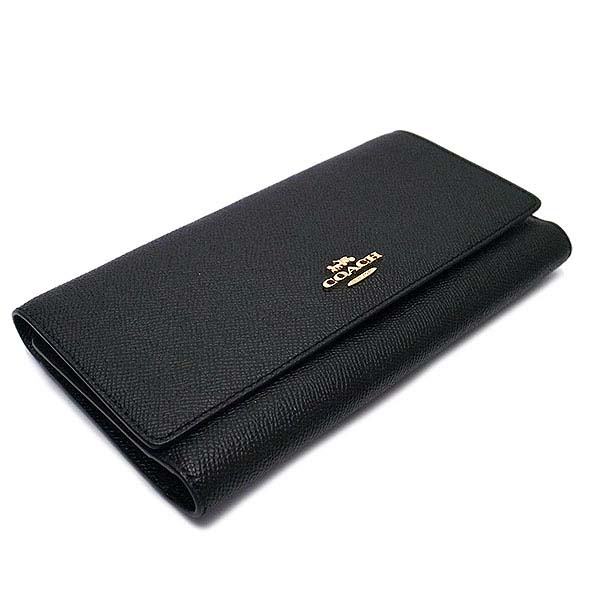 SpreeSuki Coach Long Wallet Crossgrain Slim Trifold Wallet Black C5578