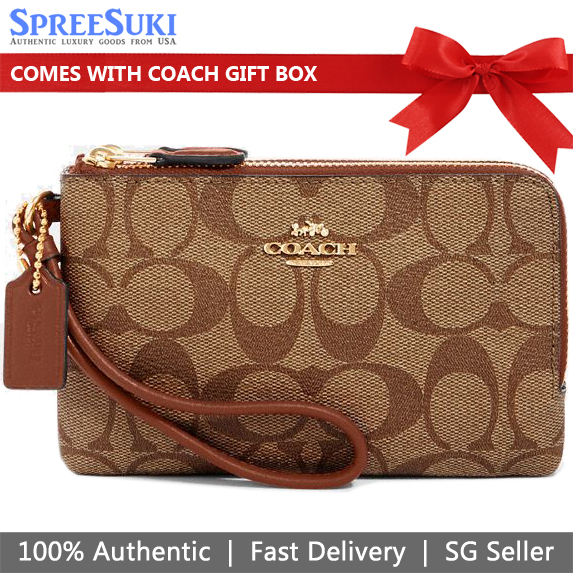 SpreeSuki Coach Small Wristlet Double Corner Zip In Signature Coated