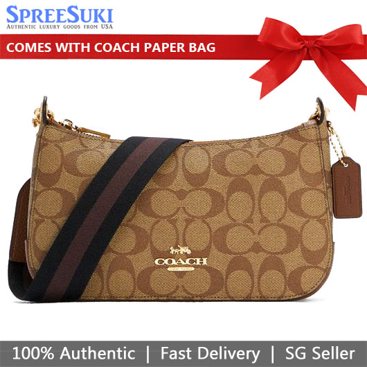 SpreeSuki Coach Crossbody Bag Jes Baguette In Signature Canvas Gold
