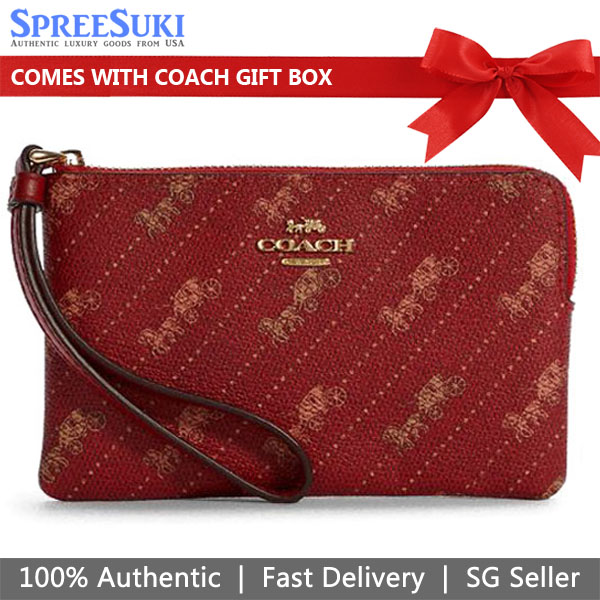 SpreeSuki Coach Small Wristlet Corner Zip Wristlet With Horse And