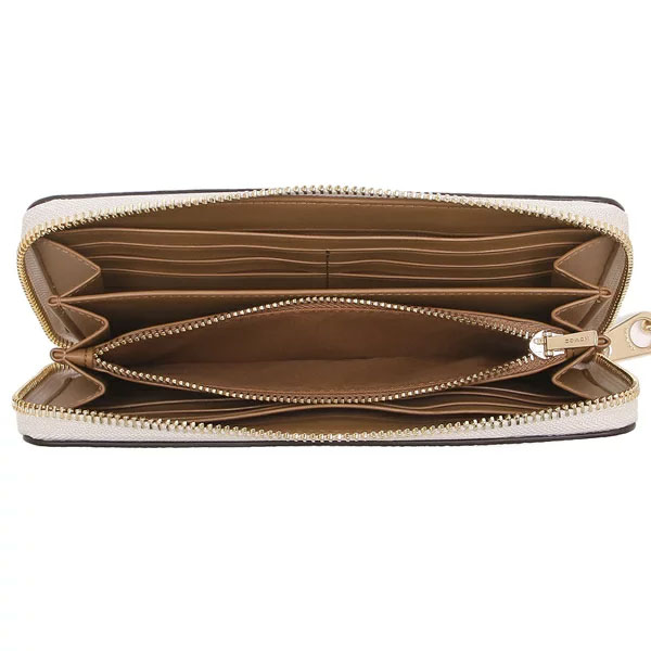 SpreeSuki Coach Long Wallet Pebbled Leather Zip Around Chalk Off
