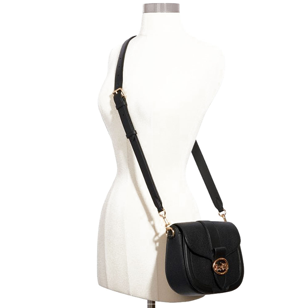 SpreeSuki Coach Crossbody Bag Leather Saddle Black C3241