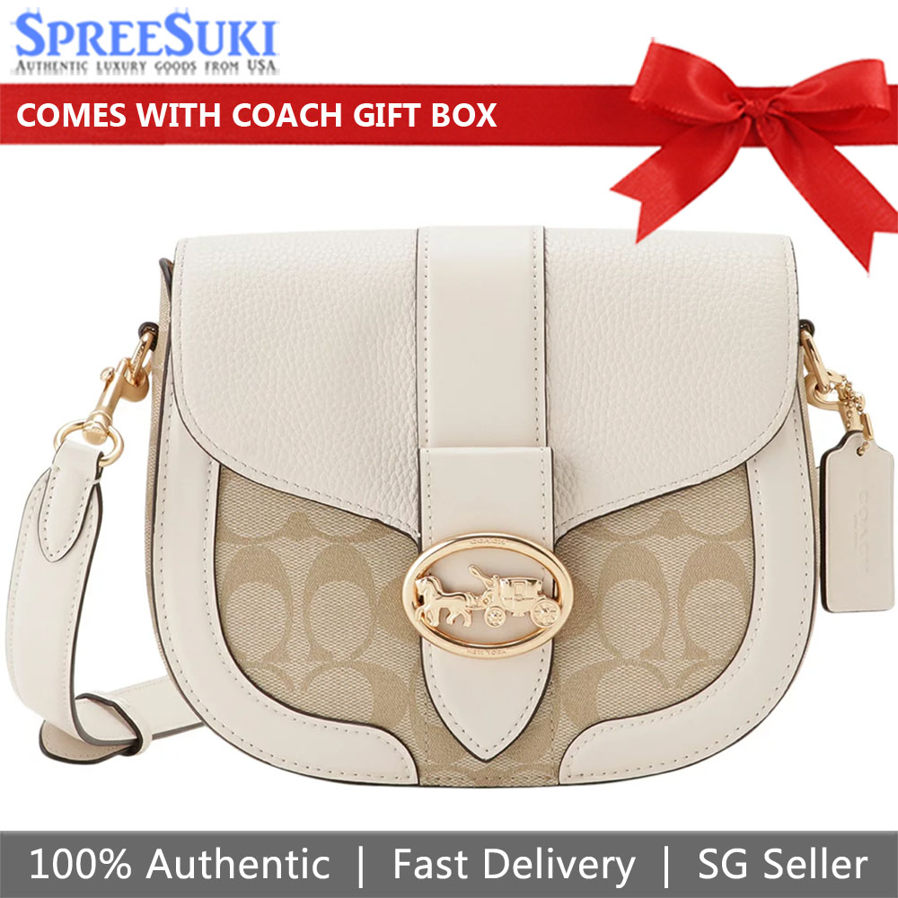 SpreeSuki Coach Crossbody Bag Signature Saddle Light Khaki Chalk C2806