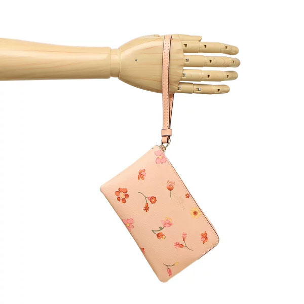 SpreeSuki Coach Small Wristlet Mythical Flower Corner Zip Faded Blush