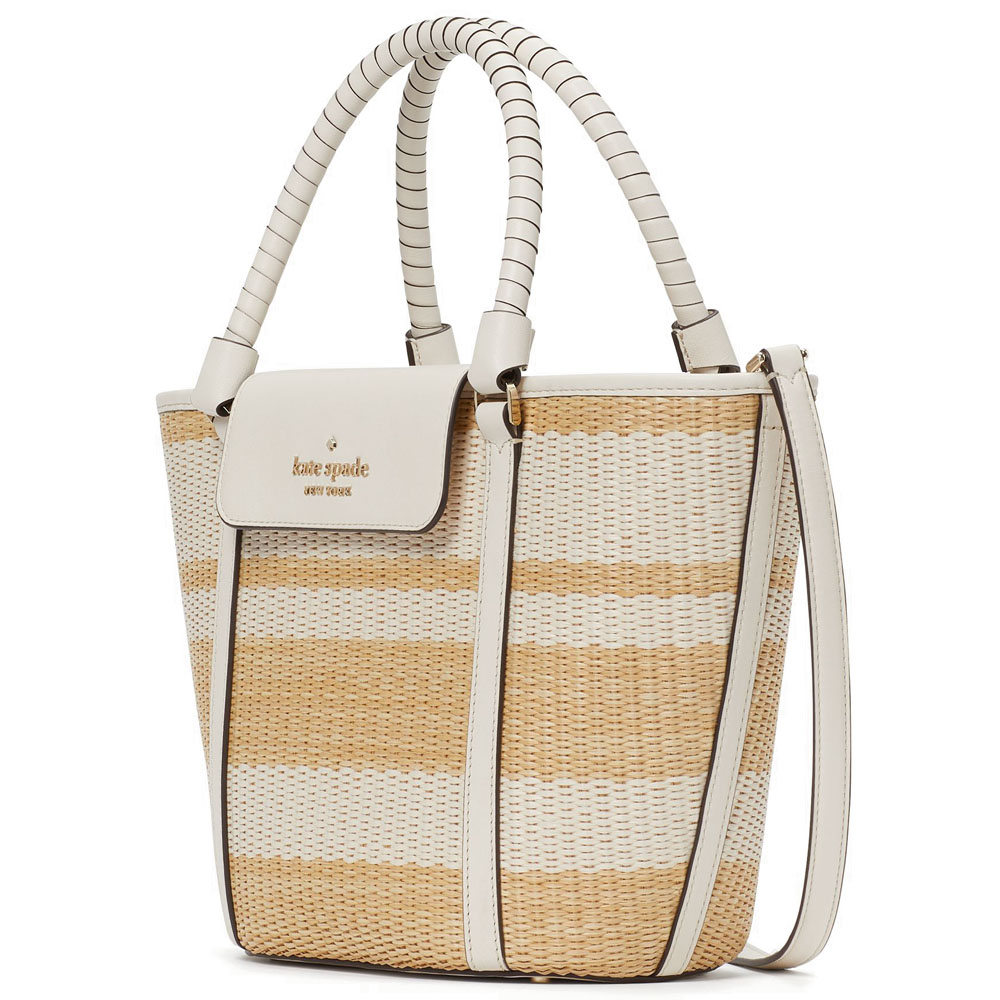 SpreeSuki Kate Spade Crossbody Bag Cruise Straw Medium Tote Parchment Off White K7329