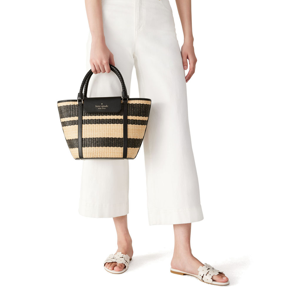 SpreeSuki Kate Spade Crossbody Bag Cruise Straw Medium Tote Black K7329