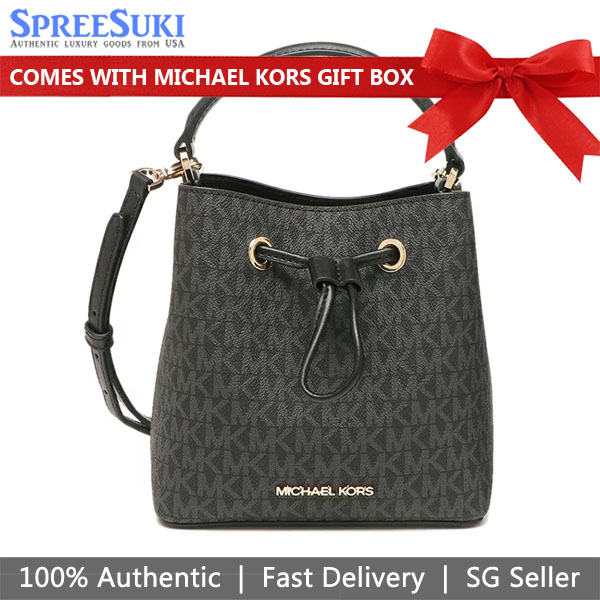 SpreeSuki Michael Kors Crossbody Bag Bucket Bag Suri Small Logo Black