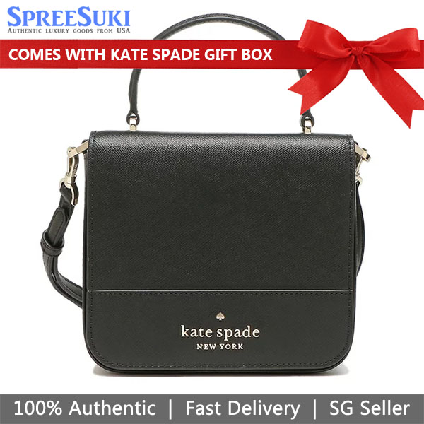 SpreeSuki Kate Spade Crossbody Bag Staci Saffiano Leather Square Crossbody Black K7342