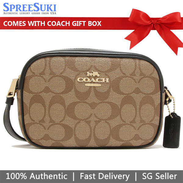 SpreeSuki Coach Crossbody Bag Mini Jamie In Signature Canvas Camera Bag Khaki Black C9926