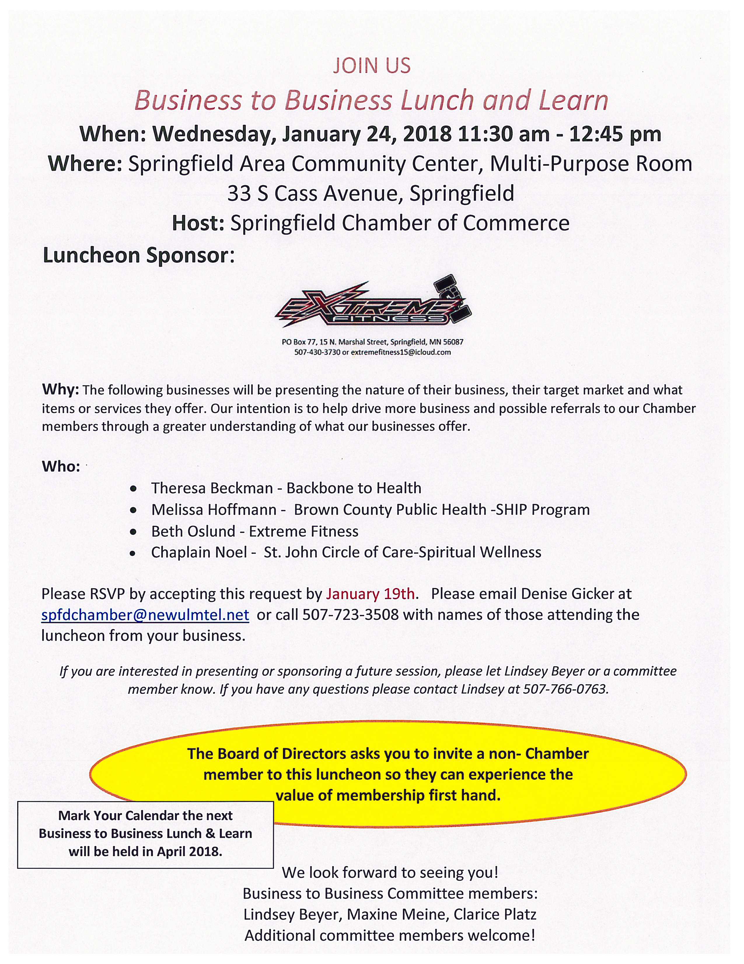 Chamber Members Please RSVP by Friday, January 19th! Springfield