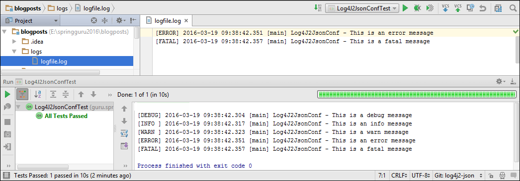 Log4J 2 JSON Configuration for File and Console Output