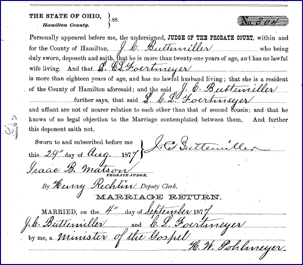 Foertmeyer and Extended Family Marriage Licenses Marriages