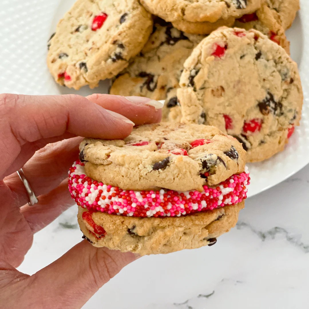 Valentine's Chocolate Chip Cookie Icing Sandwich Sprinkle Pop