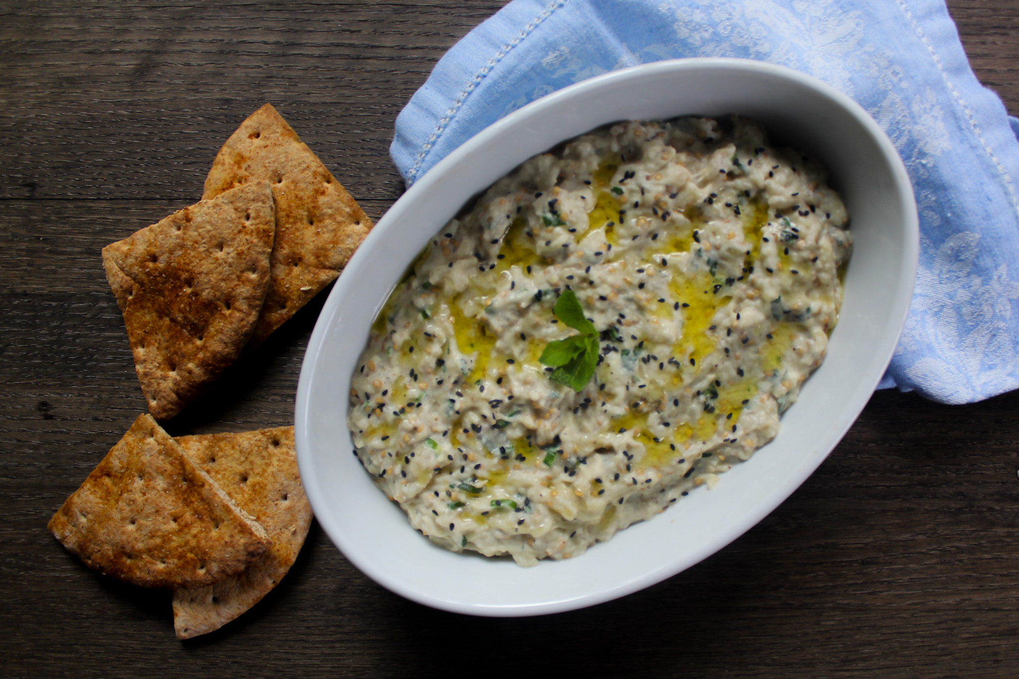 roasted eggplant dip sprinkles and sauce