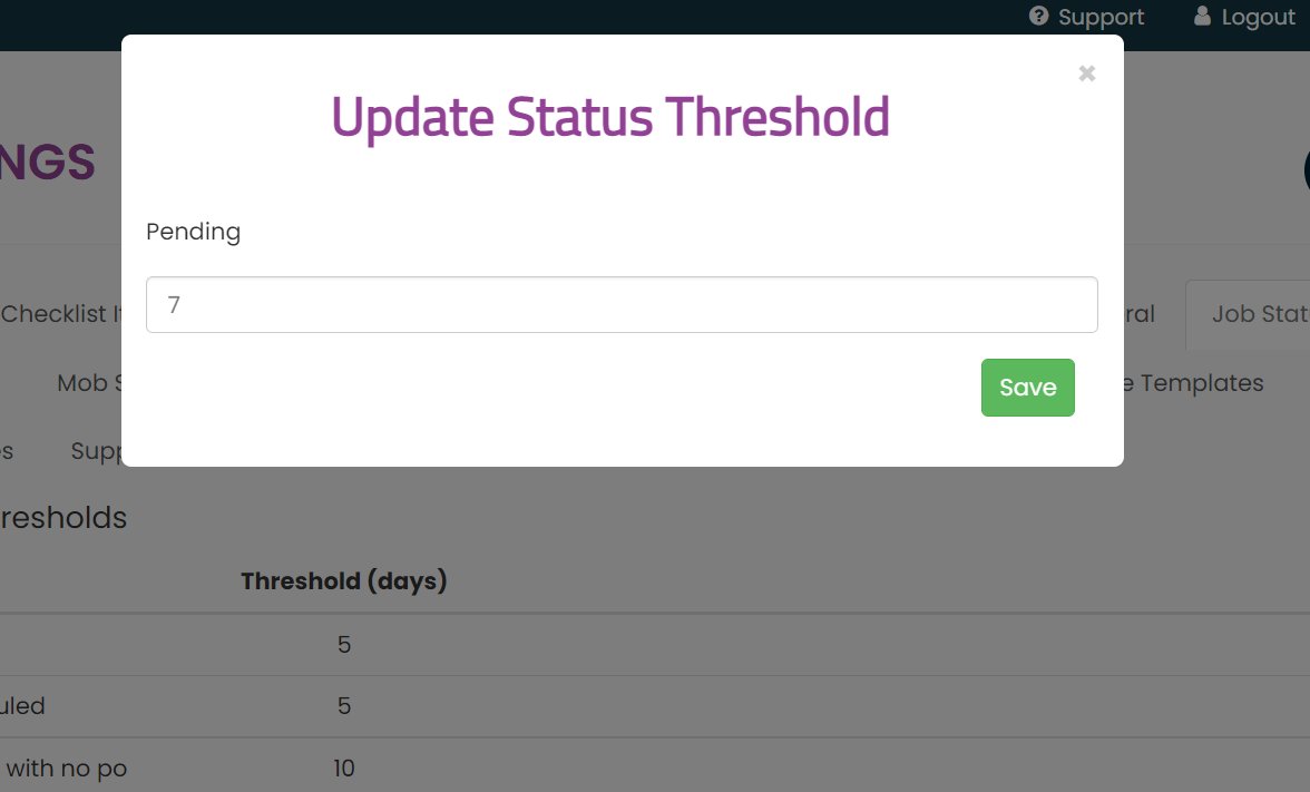 How to set up Job Status Thresholds. Sprintsuite Pty Ltd